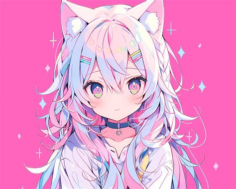 Download wallpaper 1280x1024 girl, neko, ears, hairpins, pink, anime ...