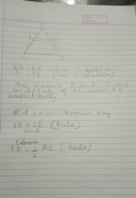 In a triangleABC, D and E are points on AB and AC respectively such ...
