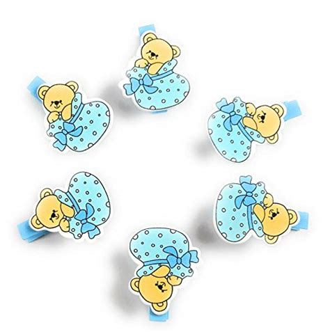 NYRWANA 6 pcs. Blue Teddy Wooden Clip Designer Postcard Photo Clips ...