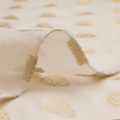 Buy Off White-Golden Color Chanderi Silk Jacquard Fabric 67121/1 | FFAB