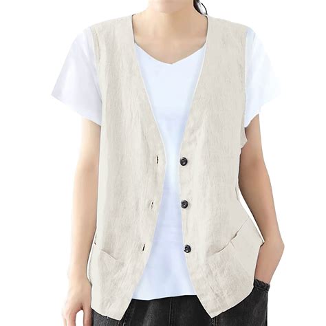 LISTHA Women's Summer Vest Vintage Cotton Linen Vest Loose Sleeveless ...