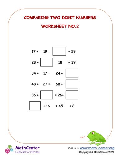 Image result for Comparing 2-Digit Numbers Worksheet