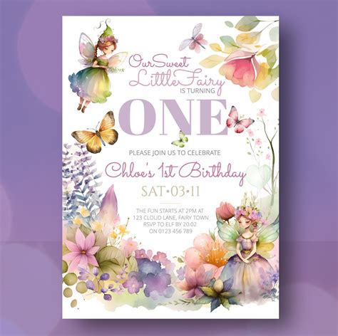 EDITABLE Fairy 1st Birthday Invitation Enchanted Fairy Garden Magical ...