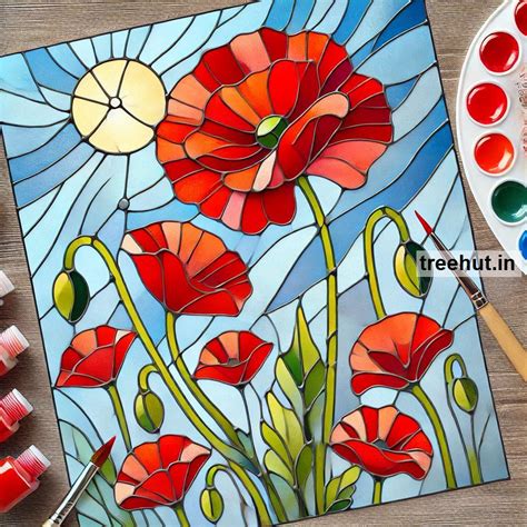 Poppy Flower Stain Glass Painting Ideas