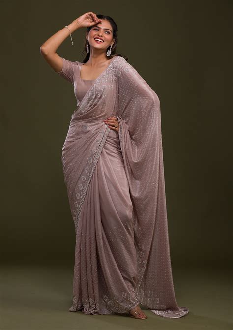 Buy Mauve Stonework Shimmer Saree - Koskii