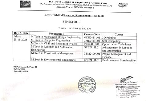 Examination - Time table
