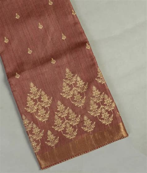 Buy Brown Tissue Tussar Embroidery Saree T467264