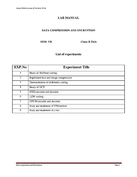 DCE mannual - hare are notes - LAB MANUAL DATA COMPRESSION AND ...