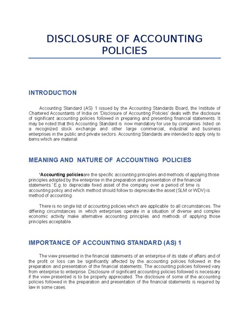 Disclosure of Significant Accounting Policies (AS-1) - Studocu