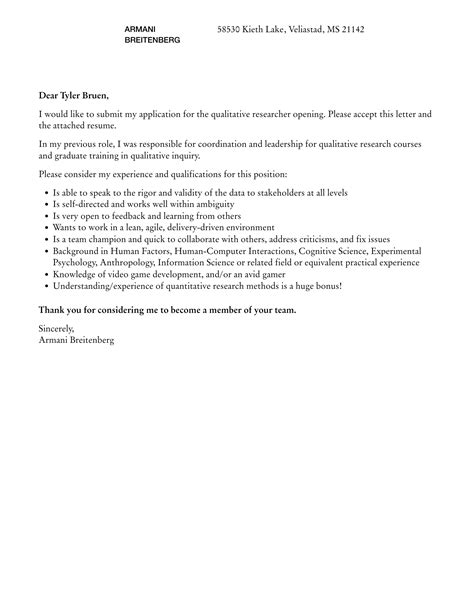 Qualitative Researcher Cover Letter | Velvet Jobs