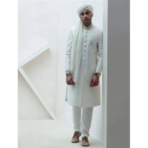 ZGMS1614 Off White Embroidered Sherwani