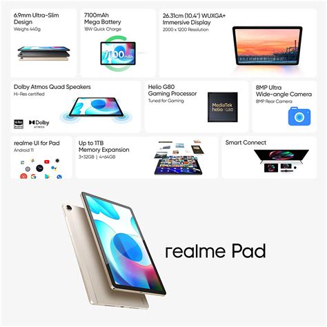 realme Pad Tablet | 26.4cm (10.4 inch) WUXGA+ Display | 7100 mAh ...