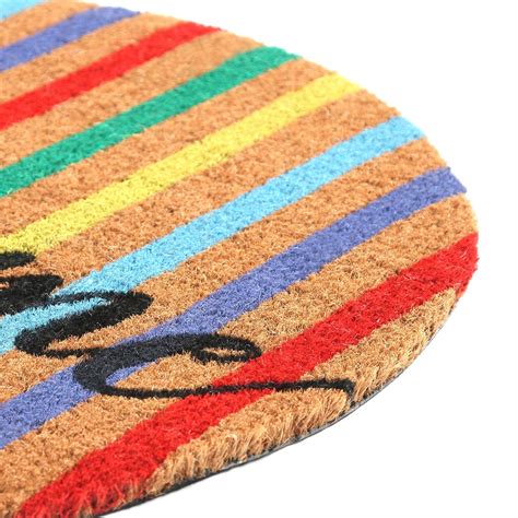OnlyMat Colourful Welcome printed Round Shaped Natural Coir Entrance D