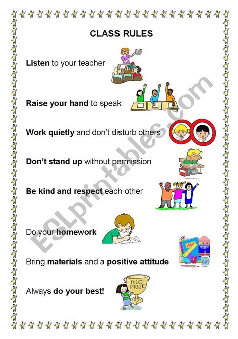 Image result for Classroom Rules ESL Worksheet
