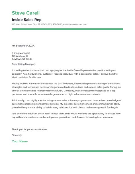 Best Inside Sales Rep Cover Letter Example for 2023
