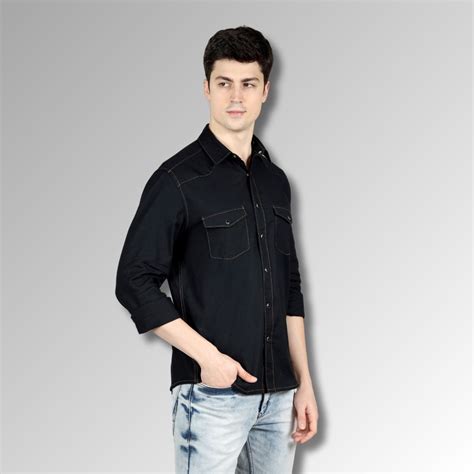 Shop Black Colour Western Shirt in Twill Cotton with Western Yoke | OZMOD