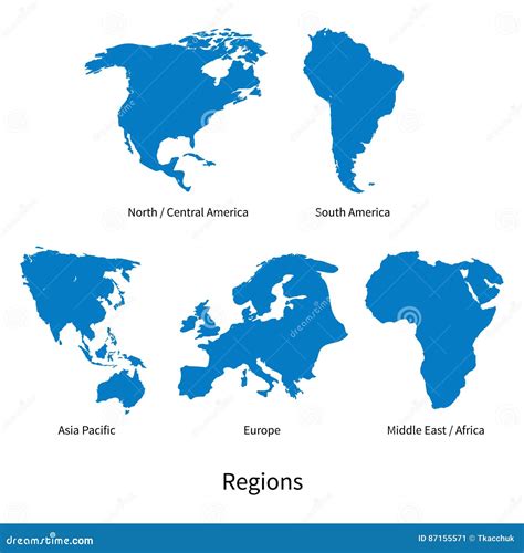 Detailed Vector Map of North - Central America, Asia Pacific, Europe, South America, Middle and ...