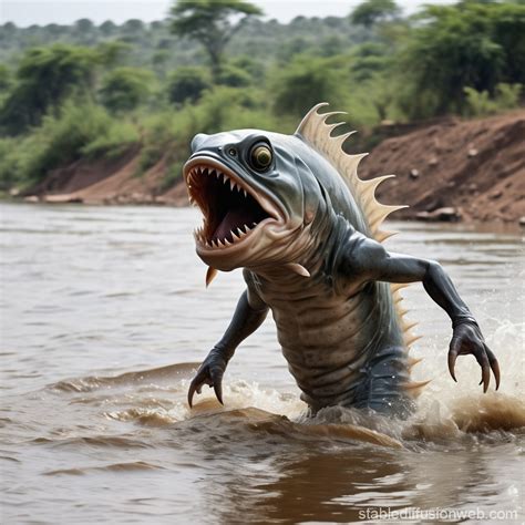 Fish Monster Attacks on Poor African River | Stable Diffusion Online