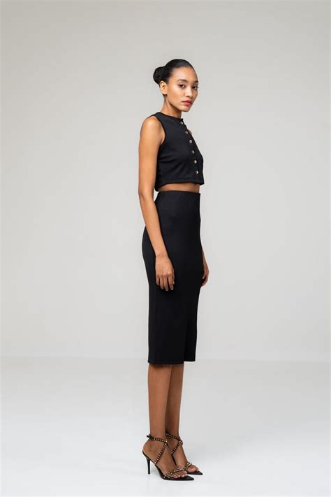 BLACK BUTTON UP TOP AND SKIRT CO-ORD SET – Sotbella