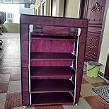 Ebee Iron 5 Shelves Shoe Rack With Cover (Maroon), 26.0 X 11.02 X 25.0 ...
