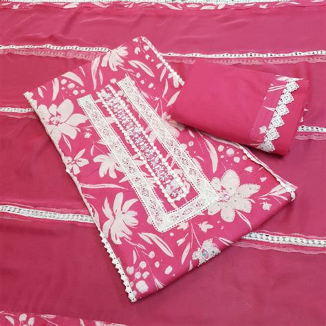 Set 21-20th Mar - Rani pink flower printed cotton - Pearl & mirror ...