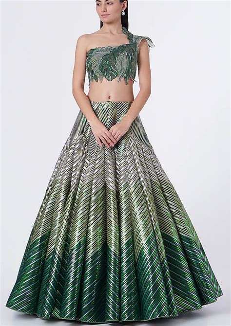Amit Aggarwal Emerald Green & Pista Green Layered Lehenga Set – Kuro ...