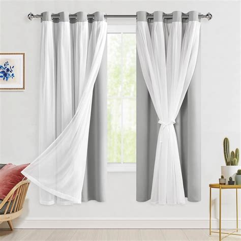 Buy BFAM 100% Blackout Curtains with Sheer Overlay, Grommet Thermal ...