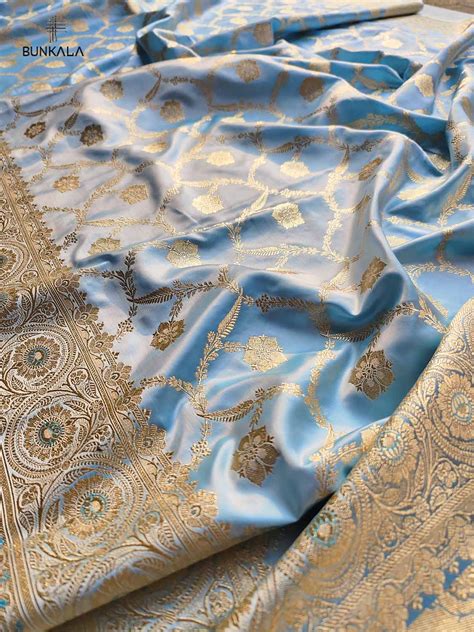 Shop Blue Mashru Silk Jaal Design Weaved Banarasi Saree – BUNKALA