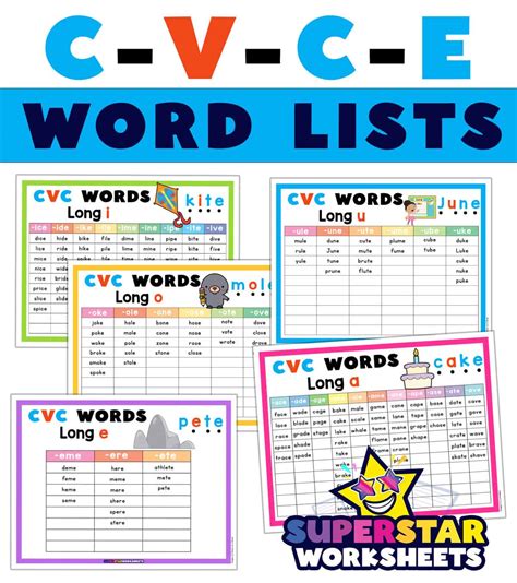 CVCE Words List - Superstar Worksheets