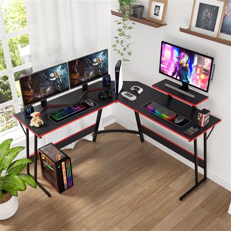 L Shaped Desk Corner Gaming Desk Computer Desk with Large Desktop Work ...