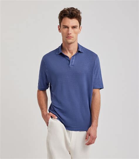 Men's blue skipper polo in linen jersey | S.Moritz Official Website