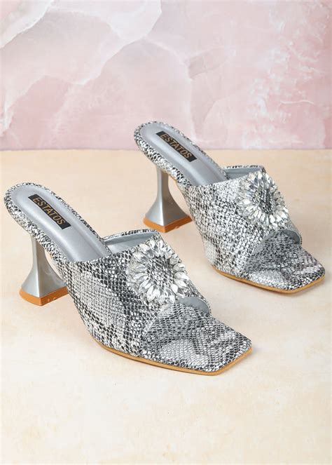 Get Pu Pointed Heeled Silver Color Sandals at ₹ 899 | LBB Shop