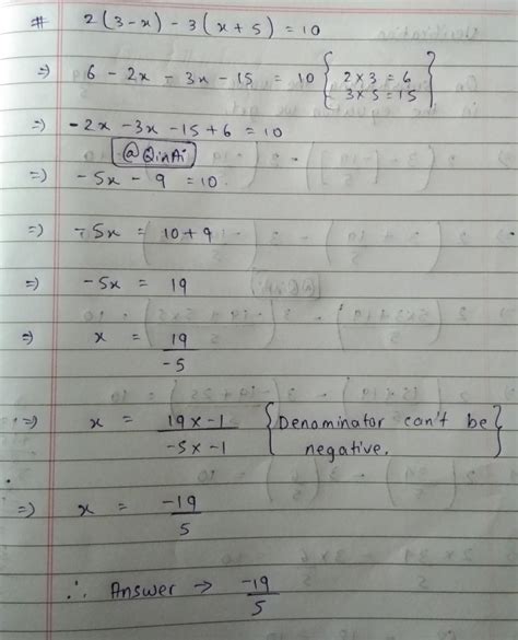2(3-x)-3(x+5)=10. please solve this - Brainly.in