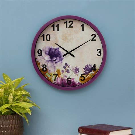 Casablanca Floral Print Wall Clock | Purple | Plastic