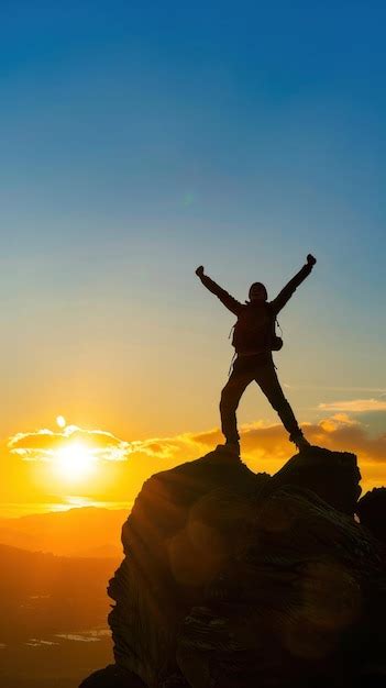 A person with a triumphant pose after achieving a goal representing the ...