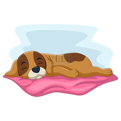 可爱的卡通狗睡在枕头上插画图片素材_ID:396032592-Veer图库