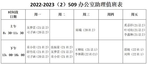 2022-2023（2）办公室助理值班表-浙江财经大学东方学院 法政学院/马克思主义学院
