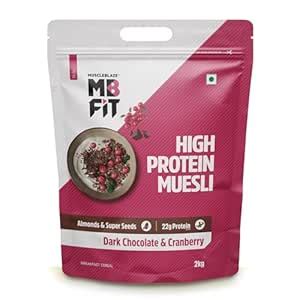 MuscleBlaze Fit High Protein Muesli (2kg, Dark Chocolate & Cranberry ...