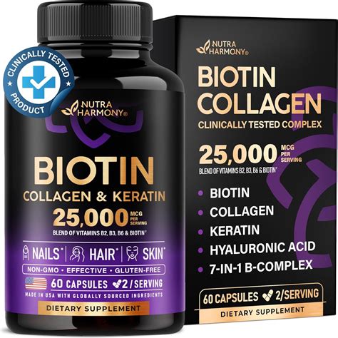 Biotin | Collagen | Keratin | Hyaluronic Acid - Clinically Tested Supplement - Hair Growth ...