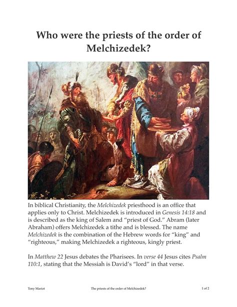 The Priests of the order of Melchizedek? | PDF