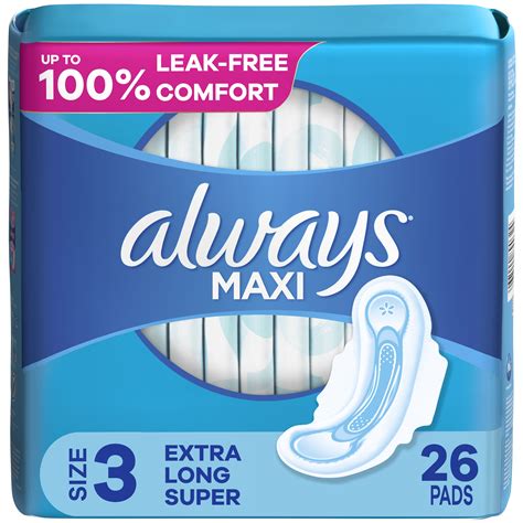 Always Maxi Pads with Wings, Size 3, Extra Long Super Absorbency, 26 ...