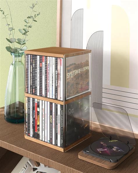Retro Walnut-colored MDF CD Holder Desk Rack Organizer, Cute Holds 30 ...