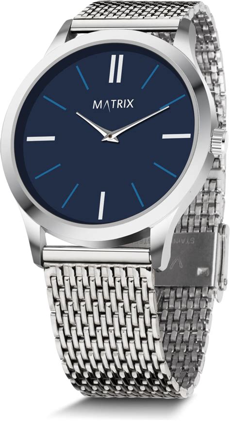 Matrix Boys Mens Blue Dial Silver Band Signature 2.0 Two Hands & Cut ...