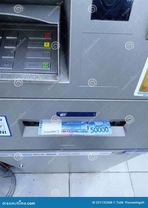 Editorial Photo, Indonesia, East Jakarta, 02 October 2021, Money 50000 Rupiah at ATM BCA ...