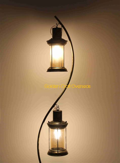 Two Lanterns Floor Lamp in iron with antique powder coated finish