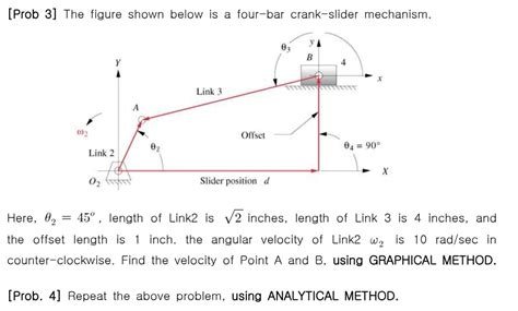 [Prob 3] The figure shown below is a four-bar crank-slider mechanism.He..