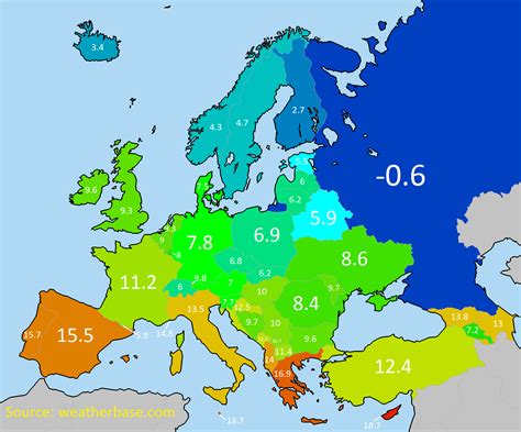 Average Temperature (Annually) - Europe | Europe map, Map, Europe weather