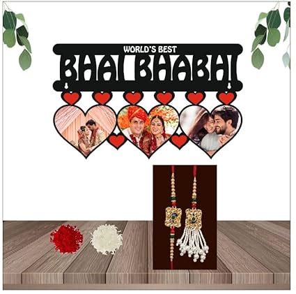 Gift Jaipur BHAI BHABHI 3 Heart Personalised Wooden Table top Photo ...