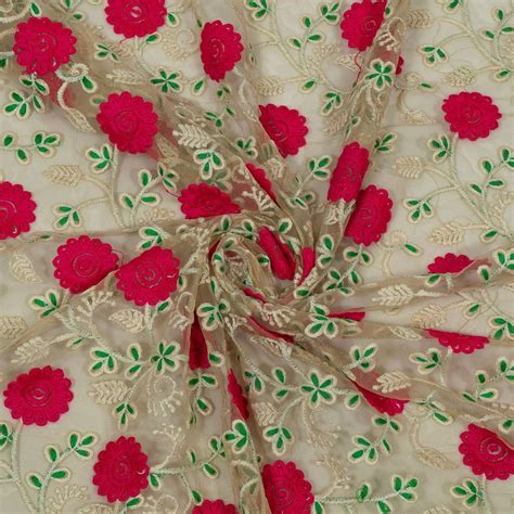 Multi Colour Net Embroidered Fabric (1.20 Meter Piece)