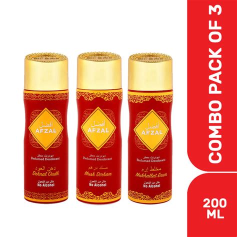 Buy AFZAL Dehn Al Oudh Musk Dirham and Mukhallat Erum Deodorants for ...